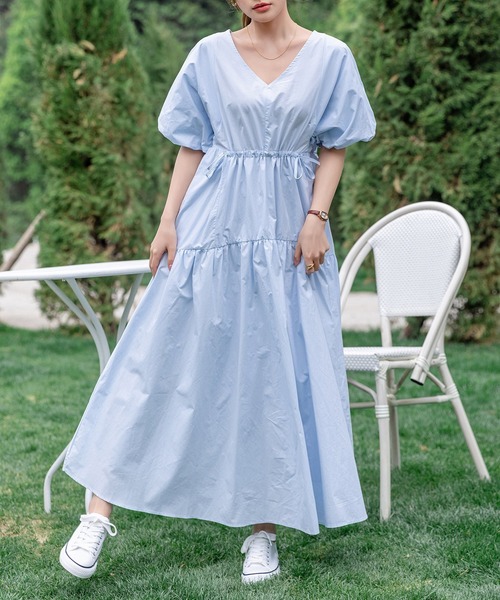 DAY CLOSET ワンピース レディース ぽわん袖ウエストギャザー