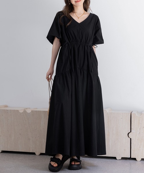 DAY CLOSET ワンピース レディース ぽわん袖ウエストギャザー