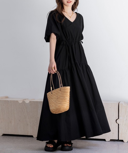 DAY CLOSET ワンピース レディース ぽわん袖ウエストギャザー