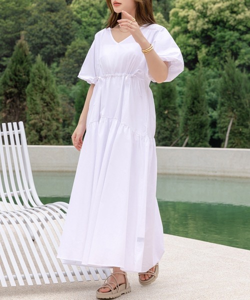 DAY CLOSET ワンピース レディース ぽわん袖ウエストギャザー