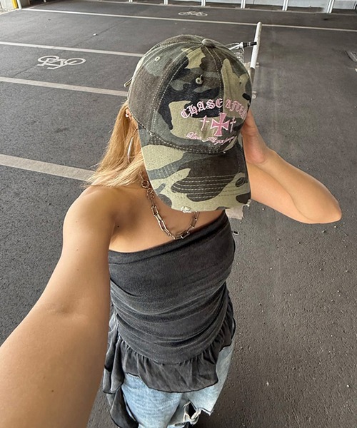 rire キャップ 帽子 迷彩柄刺繍クロスロゴキャップ レディース