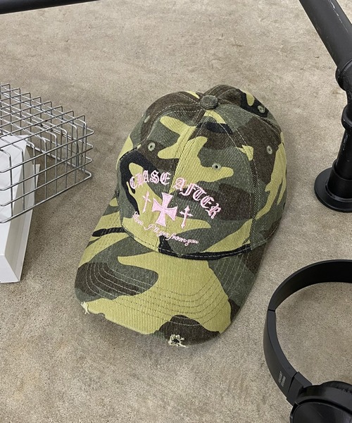 rire キャップ 帽子 迷彩柄刺繍クロスロゴキャップ レディース