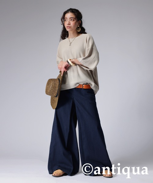 「antiqua」 加工ブーツカットデニムパンツ L ノンウォッシュ レディース