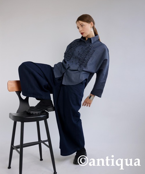 「antiqua」 加工ブーツカットデニムパンツ L ノンウォッシュ レディース