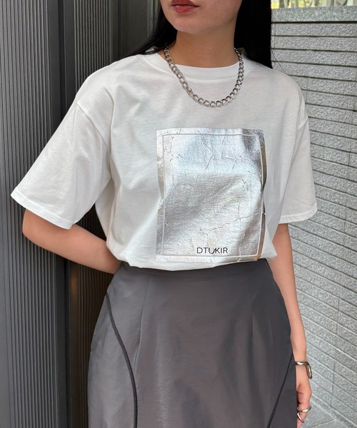 tシャツ 「＆g'aime」箔プリントTシャツ　l Foil Print Tee レディース &g'aime tシャツ 「＆g'aime」箔プリントTシャツ Metal Foil