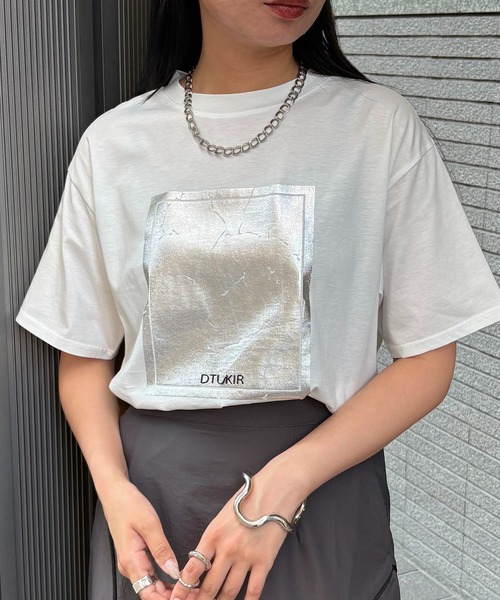 &g'aime tシャツ 「＆g'aime」箔プリントTシャツ Metal Foil