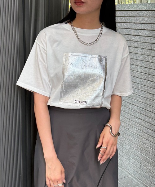tシャツ 「＆g'aime」箔プリントTシャツ　l Foil Print Tee レディース &g'aime tシャツ 「＆g'aime」箔プリントTシャツ Metal Foil