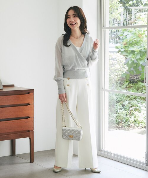 MM PATTERN ボンディング スラックスパンツ 総柄 白 La boutique Bonbon（ラブティックボンボン） ワイドパンツ スラックス