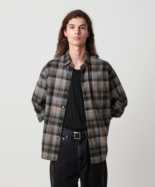 美品BEAUTY&YOUTH UNITED ARROWS オンブレチェックシャツ monkey time BEAUTY＆YOUTH UNITED ARROWS シャツ ブラッシュド
