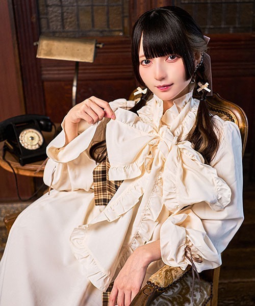 kutir ワンピース 「クティールとレトロ」2WAYフリルボウタイチェック