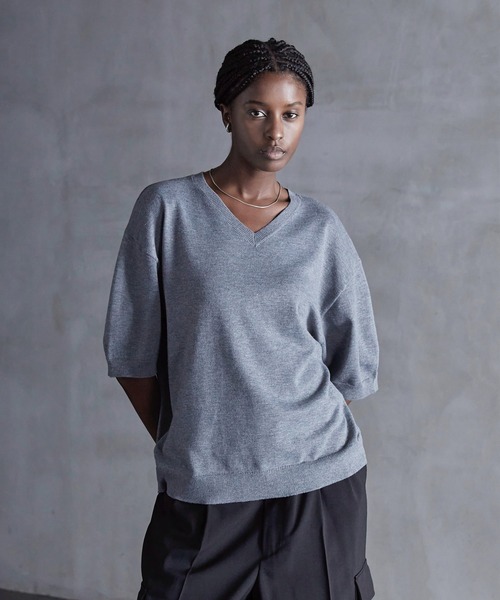 「CALLNE」 半袖ニット L ブラック メンズ_画像3