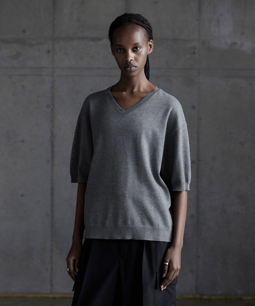 「CALLNE」 半袖ニット L ブラック メンズ_画像9