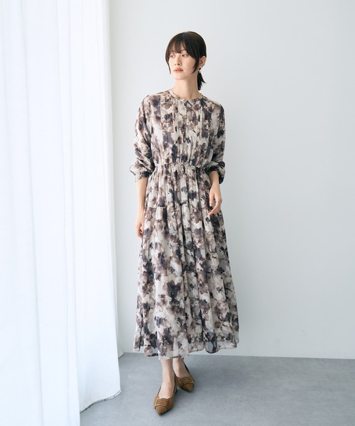 YECCA VECCA（イェッカヴェッカ） ワンピース ぼかしフラワー柄長袖