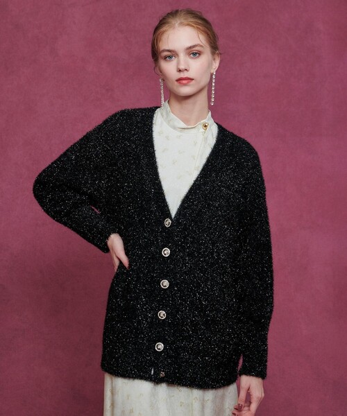 【LOULOU WILLOUGHBY】フィルムラメミドルカーディガン LOULOU WILLOUGHBY（ルルウィルビー） カーディガン 「LOULOU