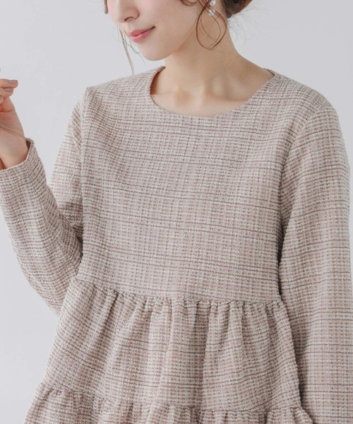 ラメツイードティアードトップス　フィットモア Fit more（フィットモア） ラメツイードティアードトップス レディース