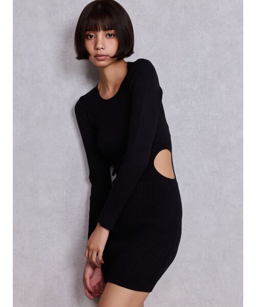 GYDA（ジェイダ） ワンピース LONG SLEEVE SIDE OPEN ニットミニ