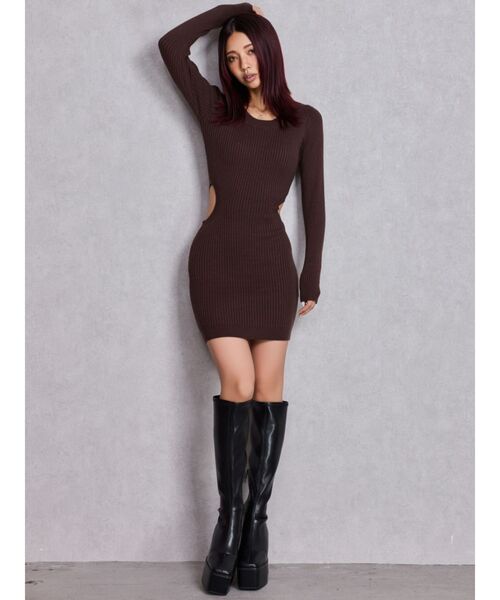 GYDA（ジェイダ） ワンピース LONG SLEEVE SIDE OPEN ニットミニ