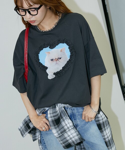「PUBLUX」 半袖Tシャツ フリ- ブルー レディース_画像2