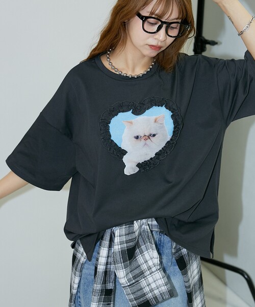 「PUBLUX」 半袖Tシャツ フリ- ブルー レディース_画像3