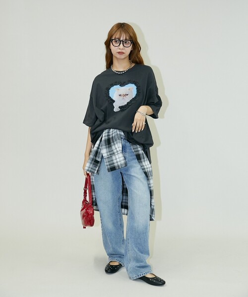 「PUBLUX」 半袖Tシャツ フリ- ブルー レディース_画像6