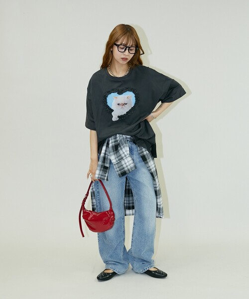 「PUBLUX」 半袖Tシャツ フリ- ブルー レディース_画像7