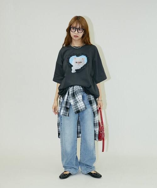 「PUBLUX」 半袖Tシャツ フリ- ブルー レディース_画像9