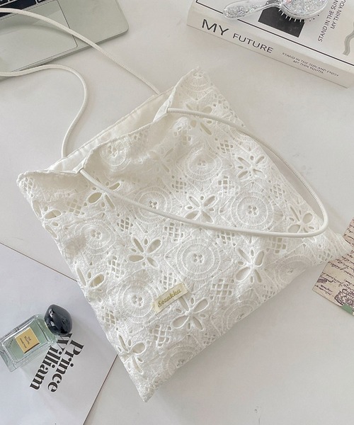 c.u.l トートバッグ A4収納可 クロシェ 刺繍 レーストートバッグ