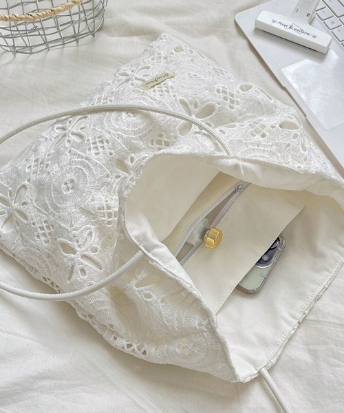 c.u.l トートバッグ A4収納可 クロシェ 刺繍 レーストートバッグ