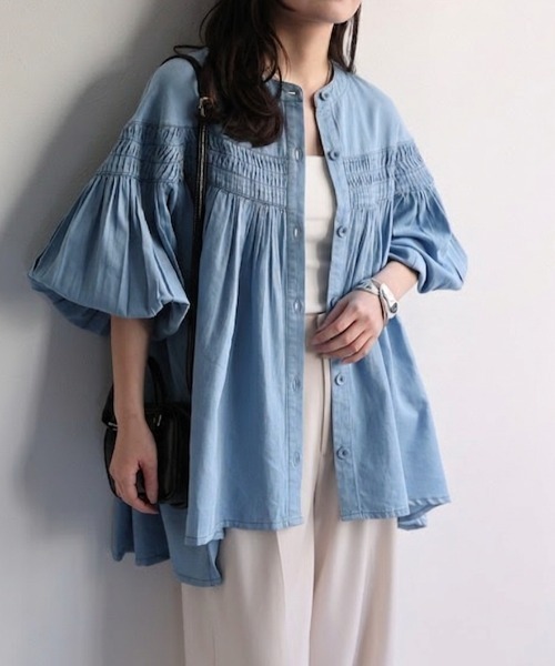 ap retro ブラウス シャツ 「India Fabric」ピンタックギャザーフレア