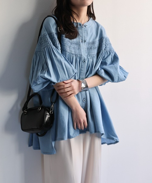 ap retro ブラウス シャツ 「India Fabric」ピンタックギャザーフレア