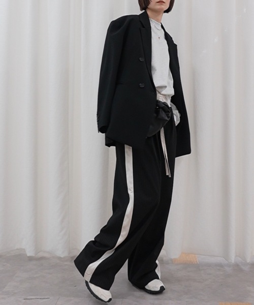 ワイドパンツ パンツ サイドラインストライプパンツ レディースの画像