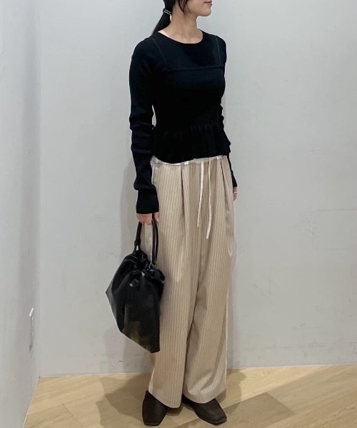 サイドストライプ 黒白 ストレートパンツ STYLEMIXER（スタイルミキサー） パンツ サイドラインストライプパンツ
