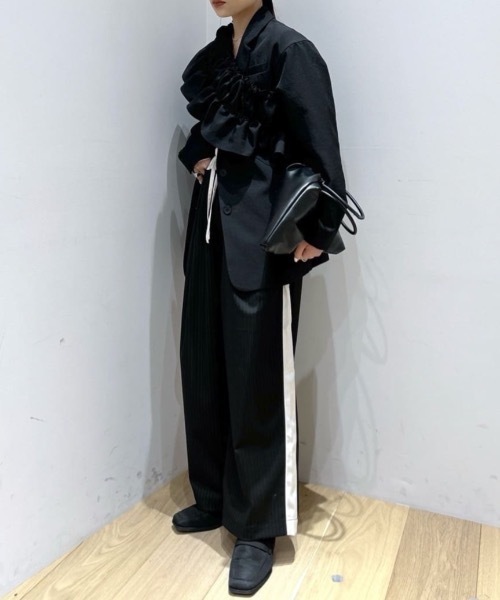 ワイドパンツ パンツ サイドラインストライプパンツ レディースの画像