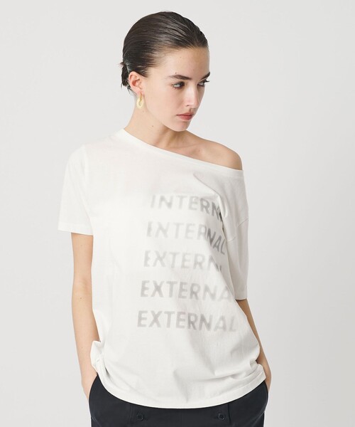 attisessionワンショルダー ロゴプリントTシャツ ホワイト ATTISESSION（アティセッション） tシャツ 半袖 「ATTISESSION」ビック