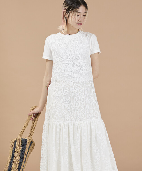 ほぼ未使用 freeda フリーダ 刺繍 レースティアードワンピース 24AW Freada（フリーダ） ワンピース 夏 2WAY レース ティアード