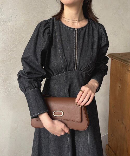 「Thevon」 長袖ワンピース M ネイビー レディース_画像2