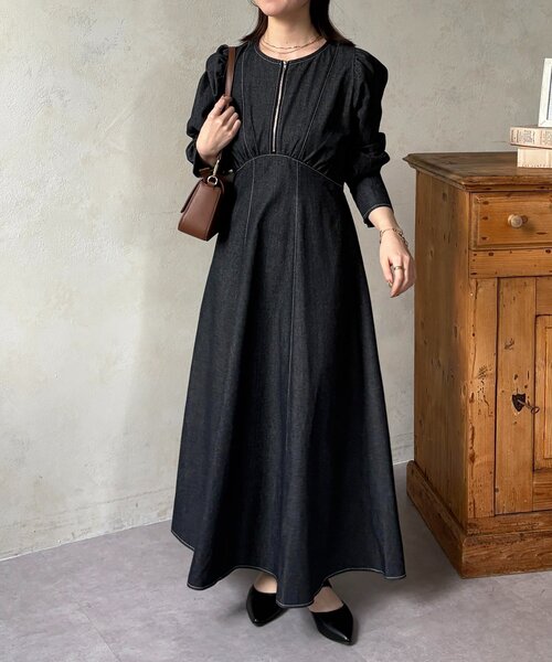 「Thevon」 長袖ワンピース M ネイビー レディース_画像3