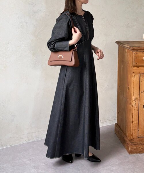 「Thevon」 長袖ワンピース M ネイビー レディース_画像5