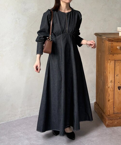 「Thevon」 長袖ワンピース M ネイビー レディース_画像7