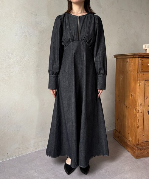 「Thevon」 長袖ワンピース M ネイビー レディース_画像8
