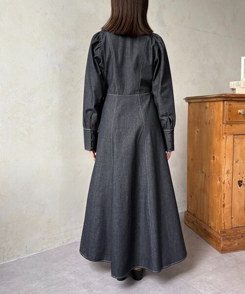 「Thevon」 長袖ワンピース M ネイビー レディース_画像9