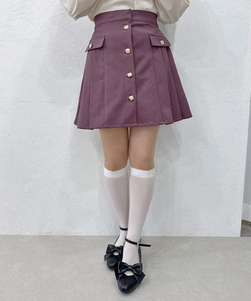 F i.n.t（フィント） スカート ダイヤ釦サイドプリーツミニスカート