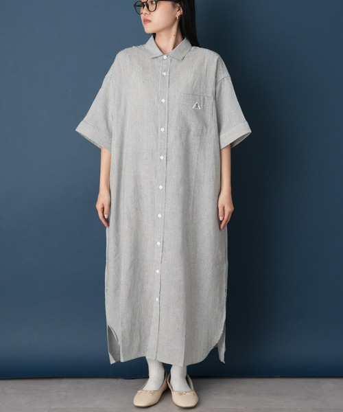 「GEVACO」 シャツワンピース MEDIUM ネイビー レディース_画像7
