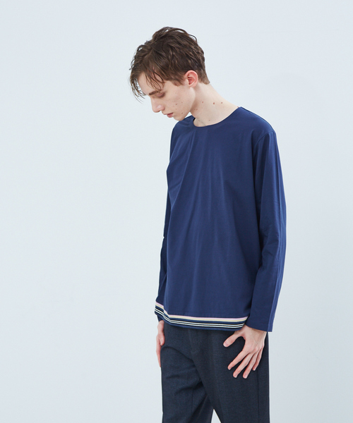 ABAHOUSE tシャツ 圧着クルー ライントリム ロングスリーブT ABAHOUSE tシャツ 圧着クルー ライントリム ロングスリーブT