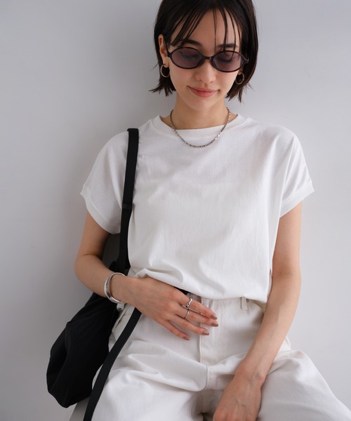 アンミヌ unminou 完売品 フレンチスリーブシャツ ホワイト andme（アンドミー） tシャツ 「新色追加」USAコットン汗染み防止