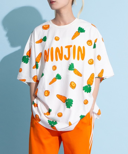 PUNYUS tシャツ フード総柄Tシャツ(NINJIN・LEMON・EDAMAME