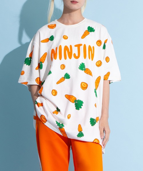 PUNYUS tシャツ フード総柄Tシャツ(NINJIN・LEMON・EDAMAME