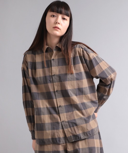 ブラウス シャツ B2738 ４０/-ムラ糸コットンチェックシャツ レディース RNA-N ブラウス シャツ B2738 40/-ムラ糸コットンチェック