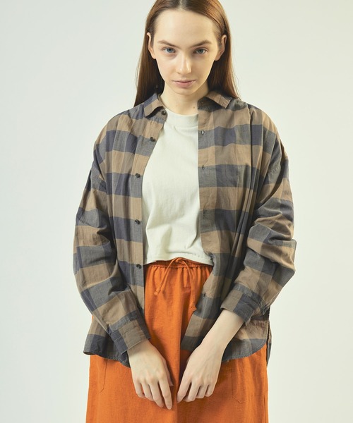 ブラウス シャツ B2738 ４０/-ムラ糸コットンチェックシャツ レディース RNA-N ブラウス シャツ B2738 40/-ムラ糸コットンチェック