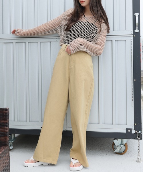 ハイウエスト コットンツイル ストレートレッグ ワイドパンツ ハイウエスト コットンツイル ストレートレッグ ワイドパンツ
